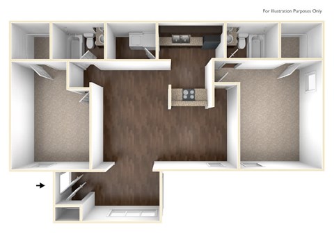 Floor plan for 2 beds, 2 baths, 1100 sqft